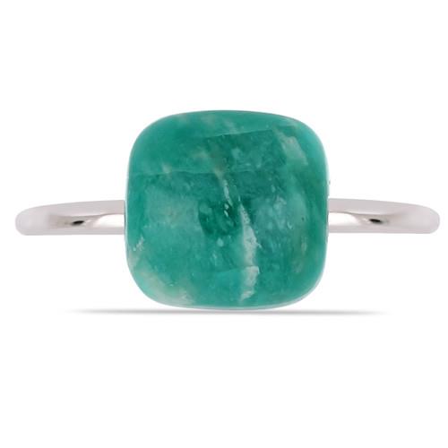 REAL AMAZONITE SINGLE  STONE RING IN 925 STERLING SILVER 